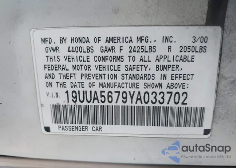 2000 Acura Tl 3.2 from USA, damaged, VIN 19UUA5679YA033702